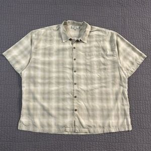 Tommy Bahama Shirt Men's XXL Window Pane Plaid Loop Camp Collar 100% Silk Casual